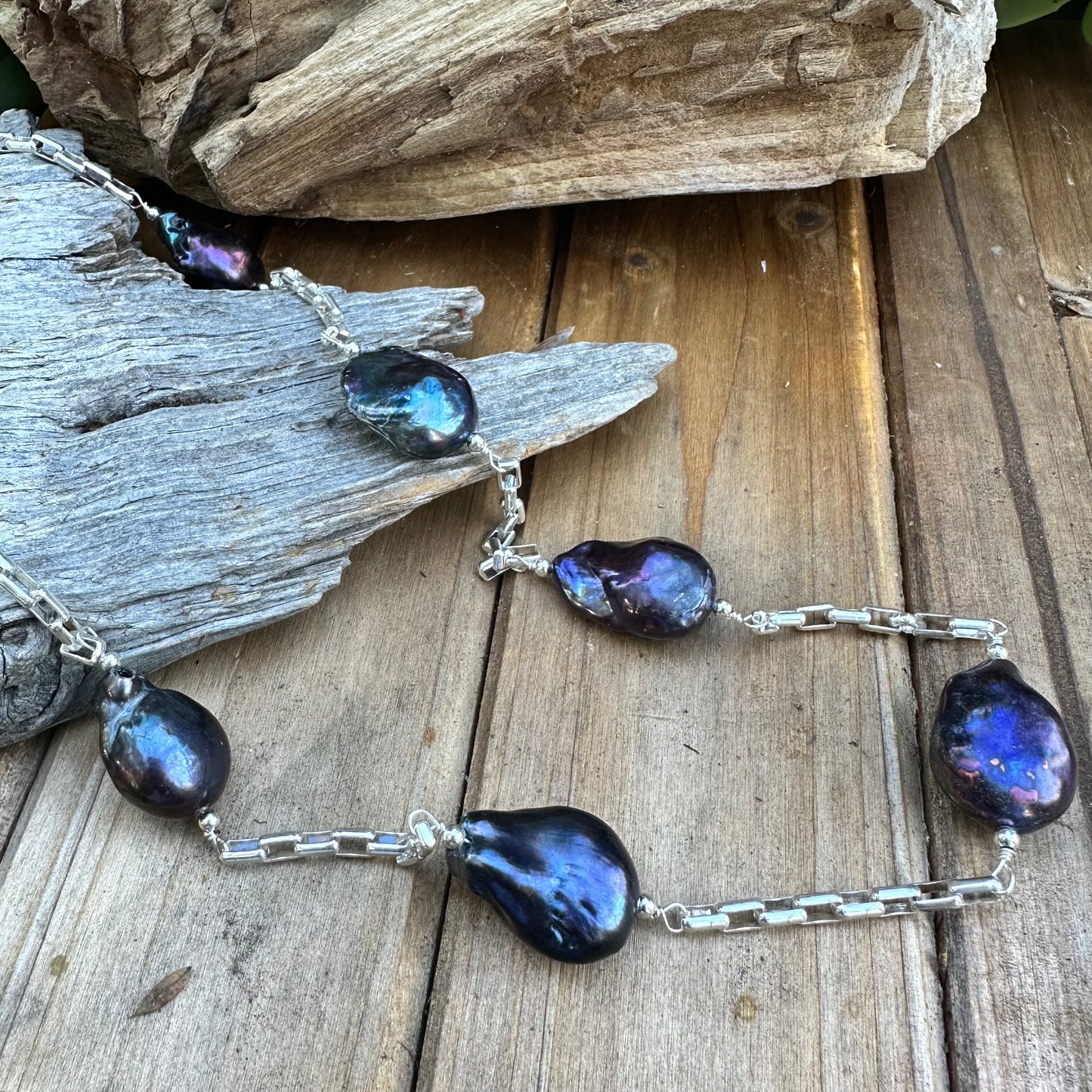 N0621. Baroque Pearls Sterling Necklace (28”)