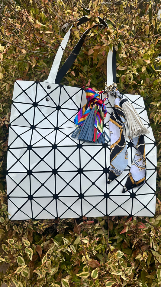 White Geometric Tote