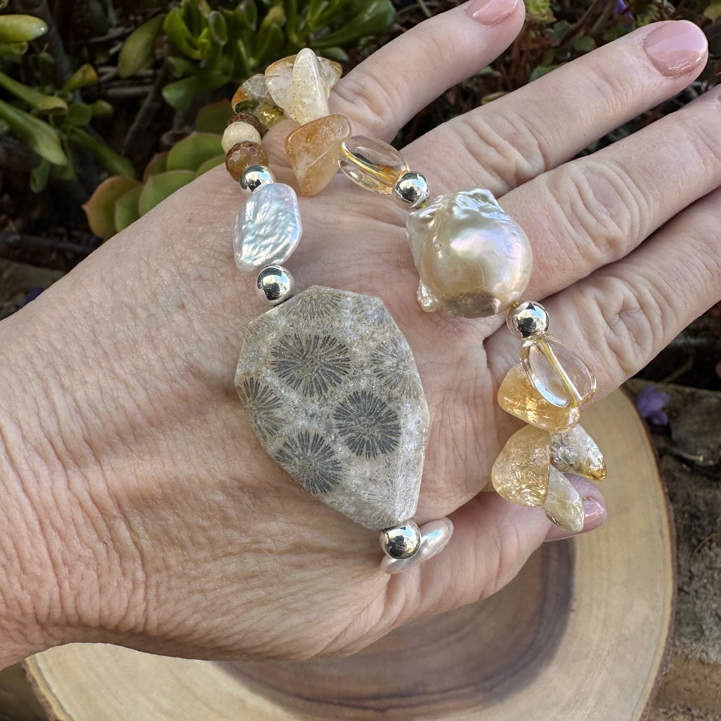 Fossilized Coral Pearl BOHO Bracelet