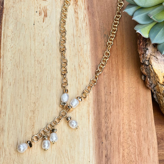 Gold Pearl Drop Necklace