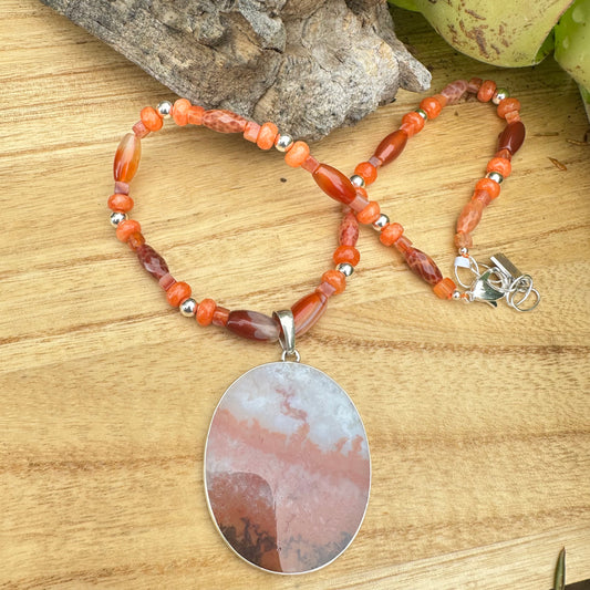 Carnelian Dendritic Agate Pendant Necklace