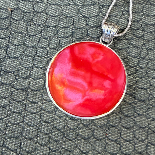 Sale - 1.6" Coral Sterling Silver Pendant on 18" Sterling Silver Chain (Reversible)