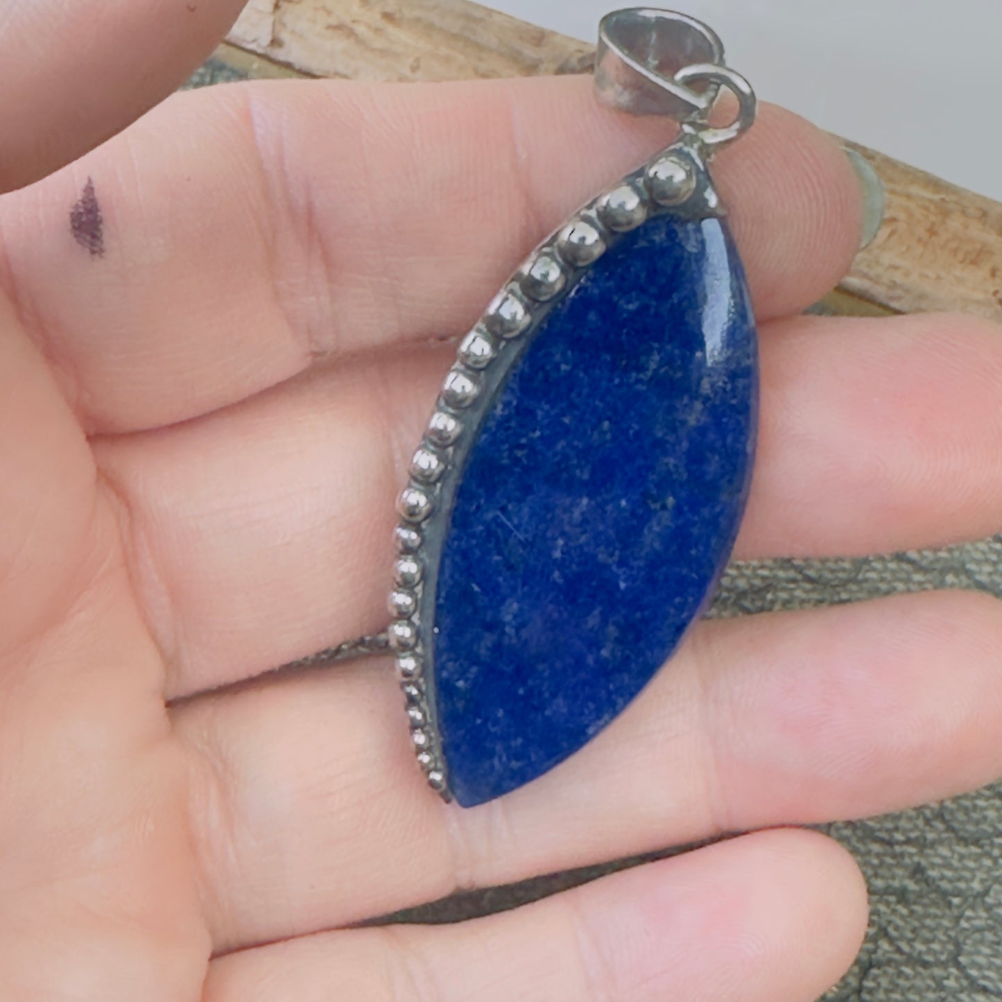 Sale - 2.2" Lapis Sterling Silver Pendant Necklace (18")