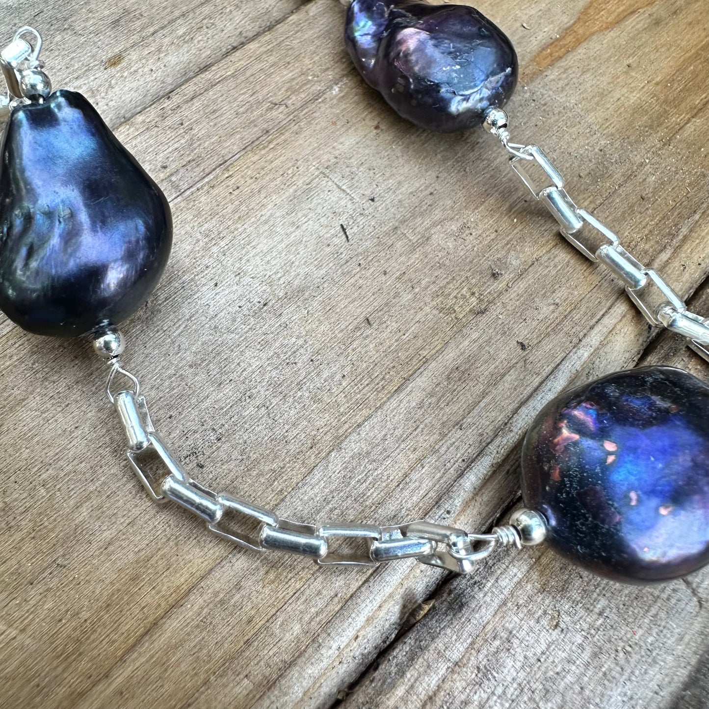 N0621. Baroque Pearls Sterling Necklace (28”)