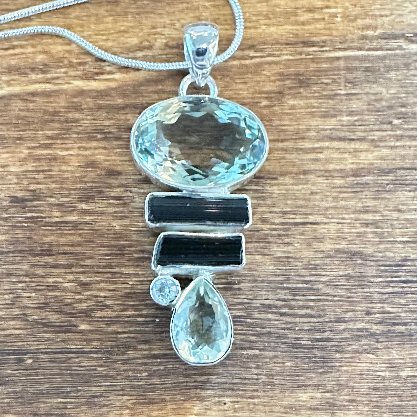 Green Amethyst Kyanite Pendant Necklace 2”