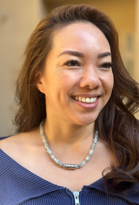 Aquamarine Sterling Barrel Necklace (18”-20”)