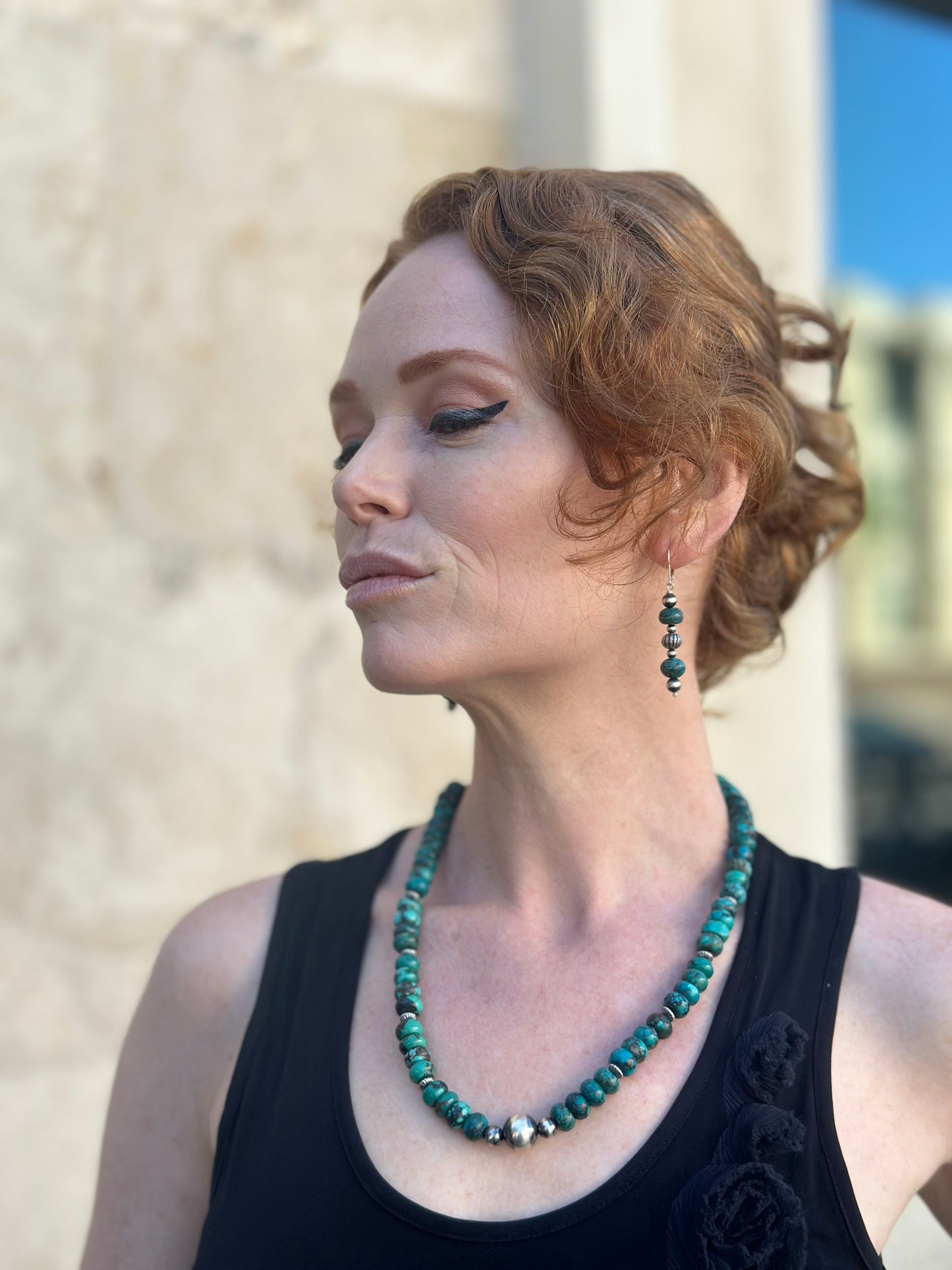 N0923 Turquoise Navajo Pearls Statement Necklace (18”-20”)