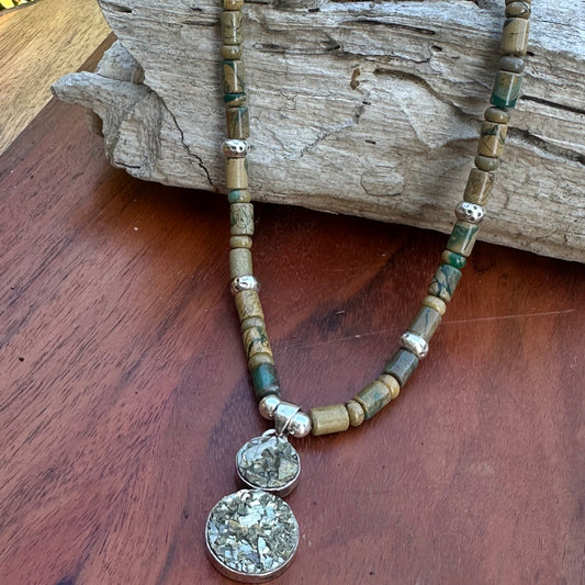 Pyrite Pendant Jasper Sterling Necklace (18-20")