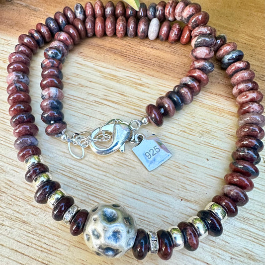 Leopard Skin Jasper Sterling Silver Necklace (18"-20")