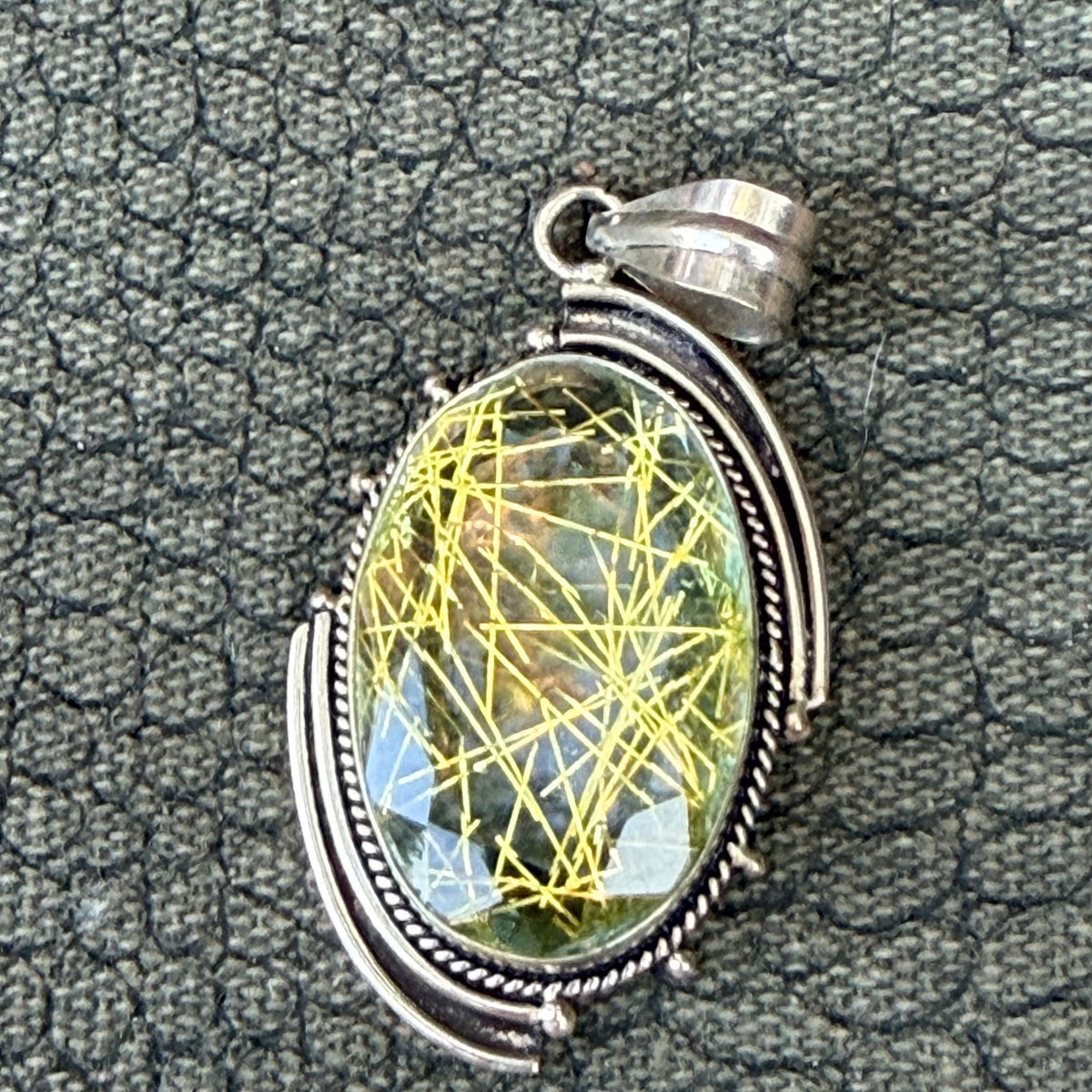 Sale - 2.25" Rutilated Quartz Sterling Silver Pendant Necklace (18")