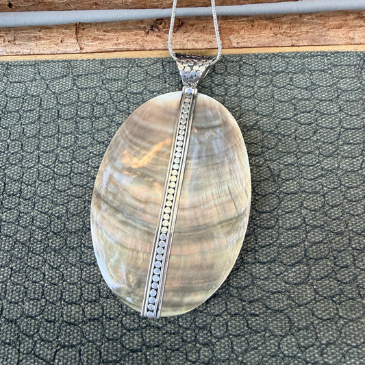 Sale - 4" Abalone Pearl Sterling Silver Pendant on 18" Sterling Silver Chain