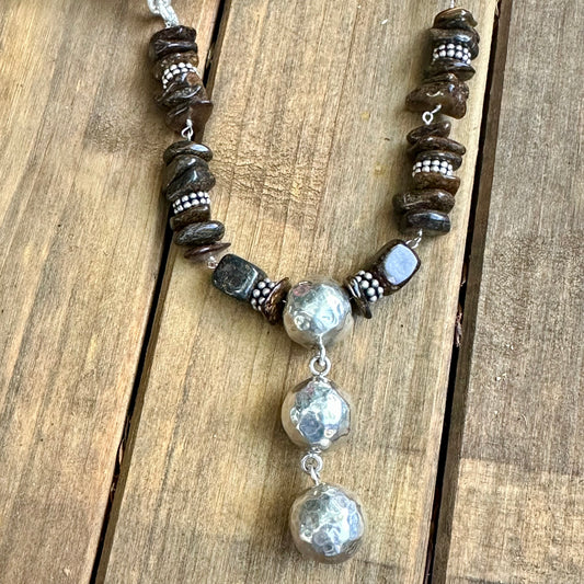 N0865 Bronzite Sterling Necklace (18”-20” + 2.3” drop)