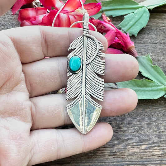 Turquoise Sterling Silver Leaf Necklace (18”)