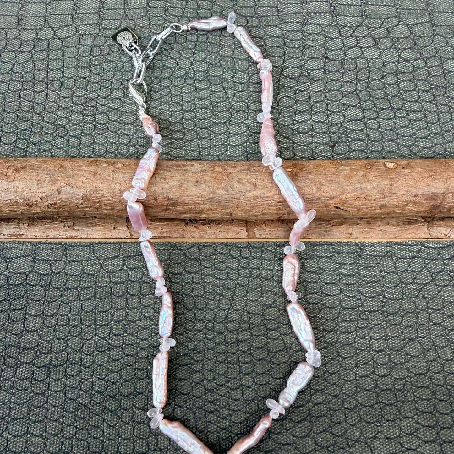 Sale - 18"-20" Rose Quartz Pearl Sterling Silver Necklace