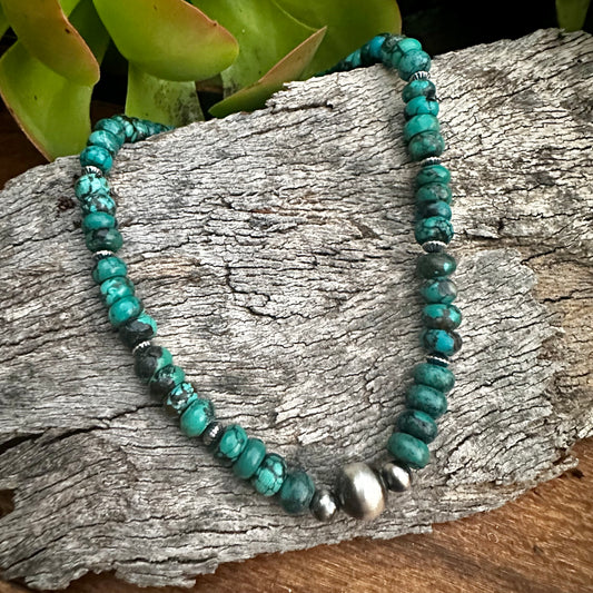 N0923 Turquoise Navajo Pearls Statement Necklace (18”-20”)