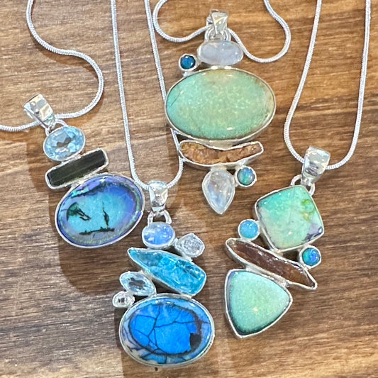 Opal Topaz Moonstone Pendant Necklace 2”