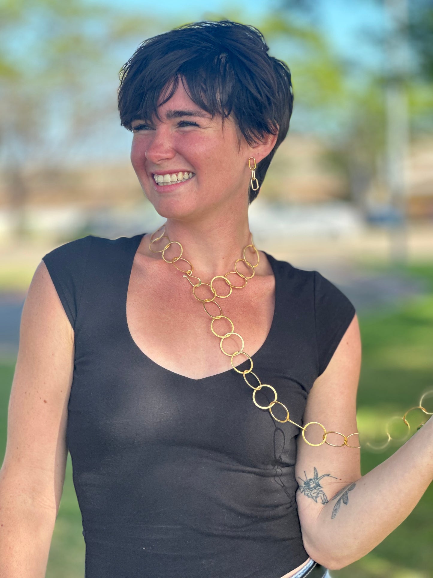 Gold Vermeil Circle Necklace 36”