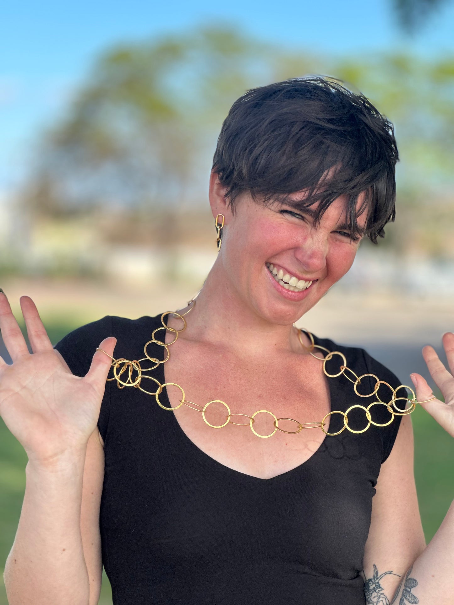 Gold Vermeil Circle Necklace 36”