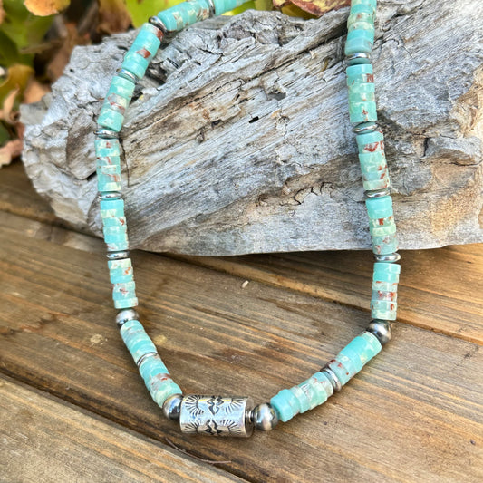 Caribbean Calcite Navajo Pearl Barrel Necklace (18"-20")