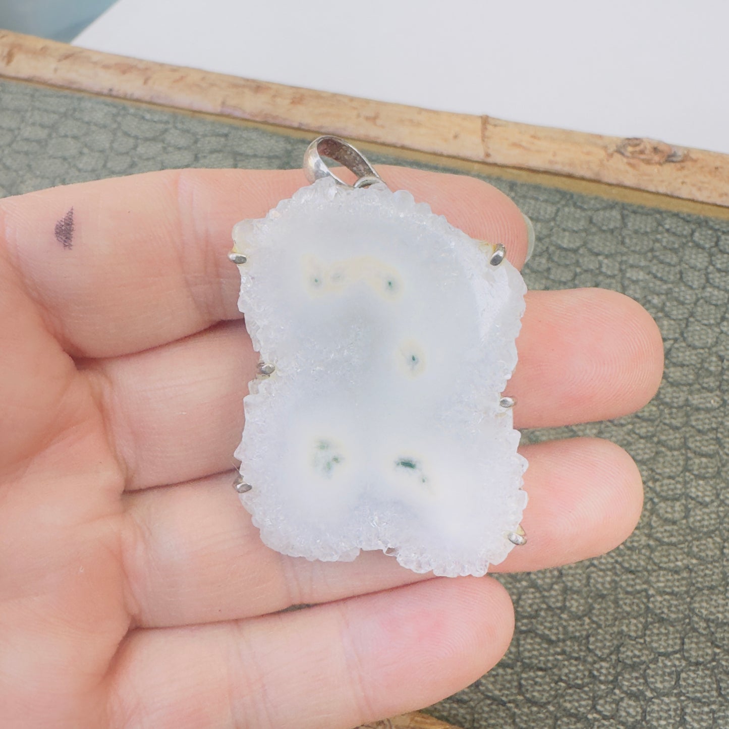 Sale - 1.8" Solar Quartz Sterling Silver Pendant Necklace (18")