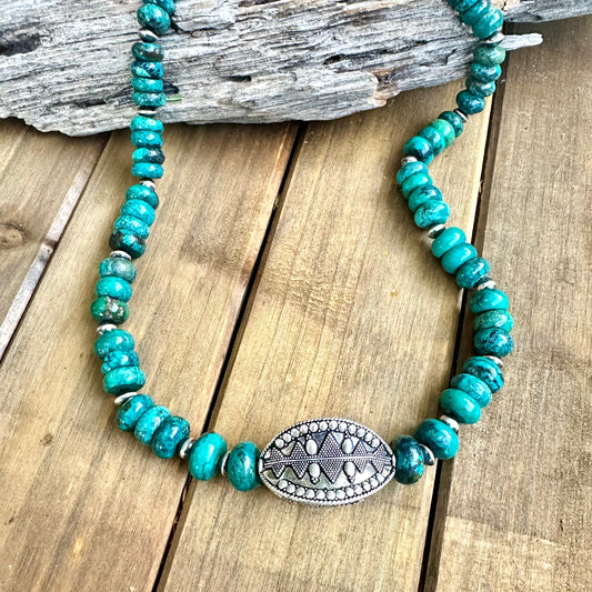 N0866 Turquoise Navajo Pearl Sterling Necklace (20”-22”)