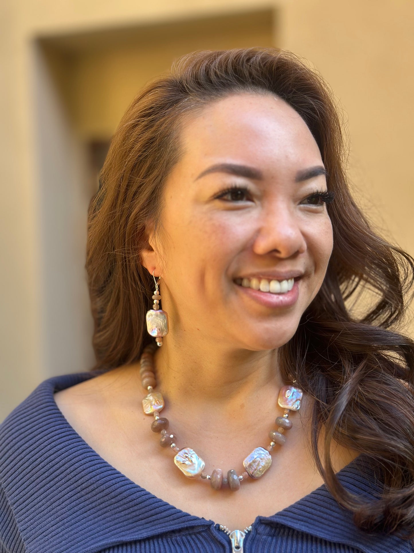Sunstone Pearl Earrings