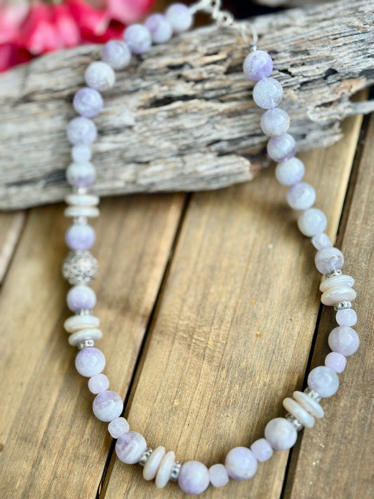 N0861 Lavender Jade Pearl Sterling Necklace (18”-20”)