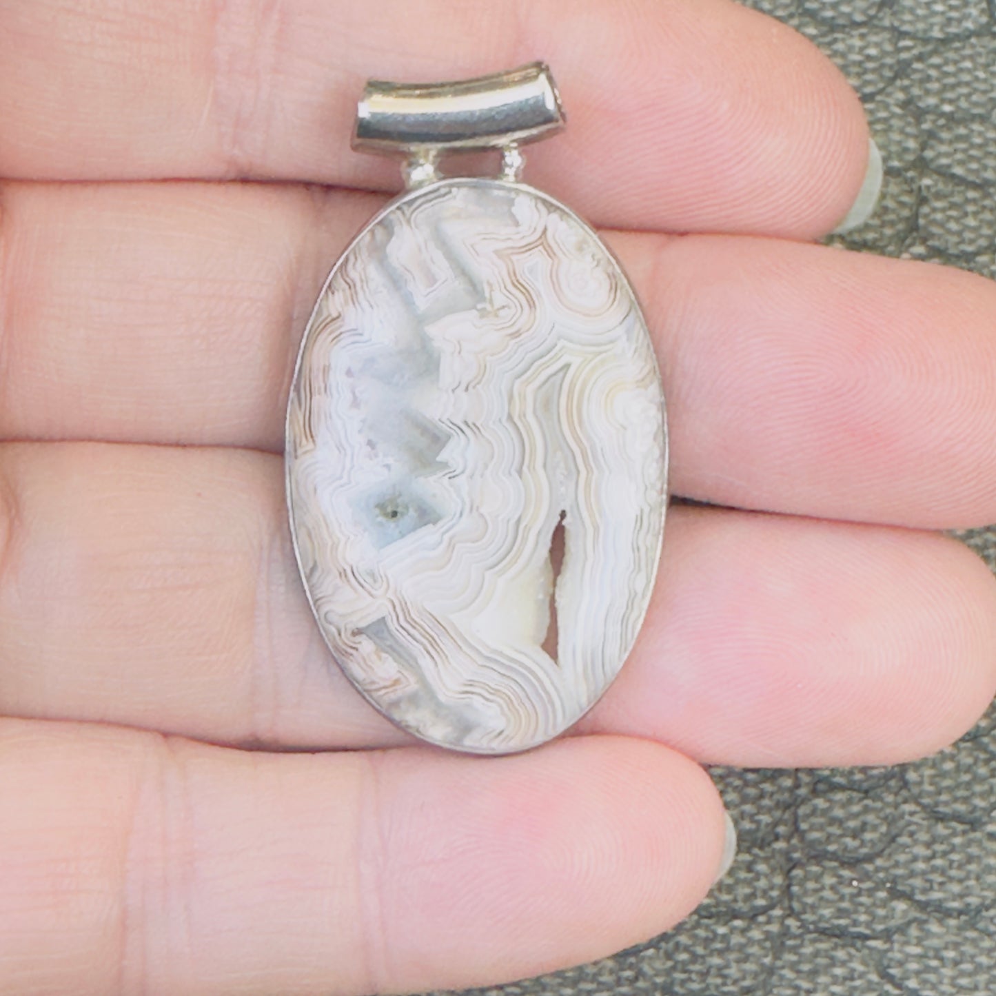 Sale - 1.8" Crazy Lace Agate Sterling Silver Pendant Necklace (18")