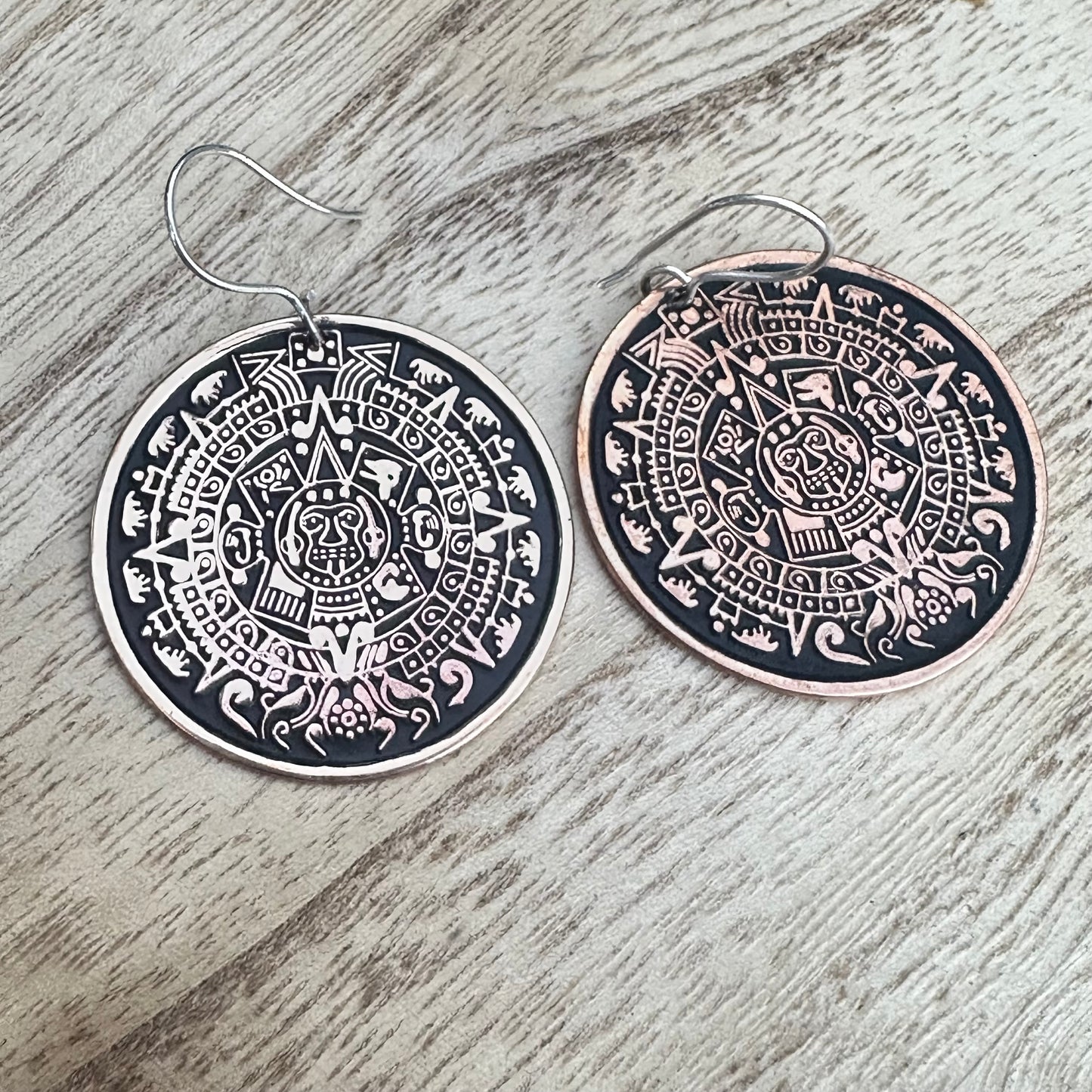 Mexico Aztec Mayan Copper Earrings 1.7”