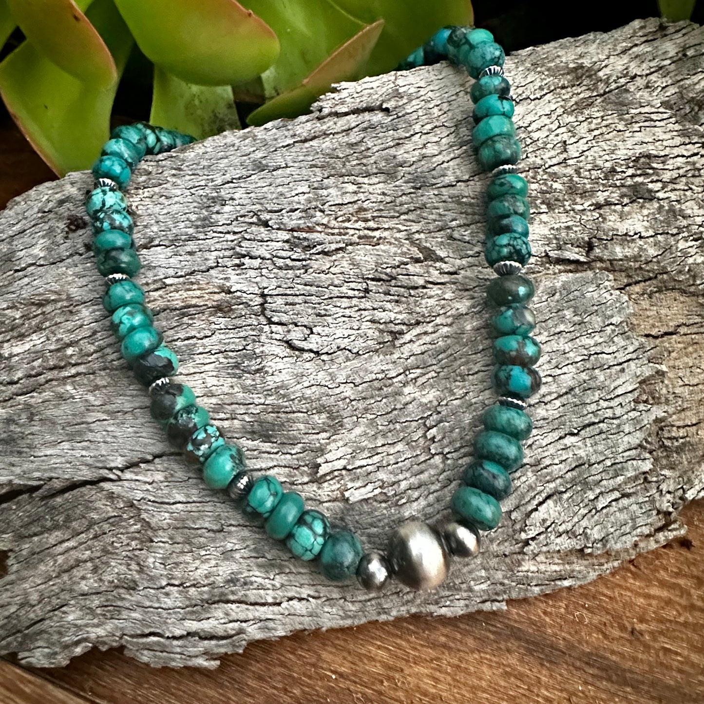 N0923 Turquoise Navajo Pearls Statement Necklace (18”-20”)