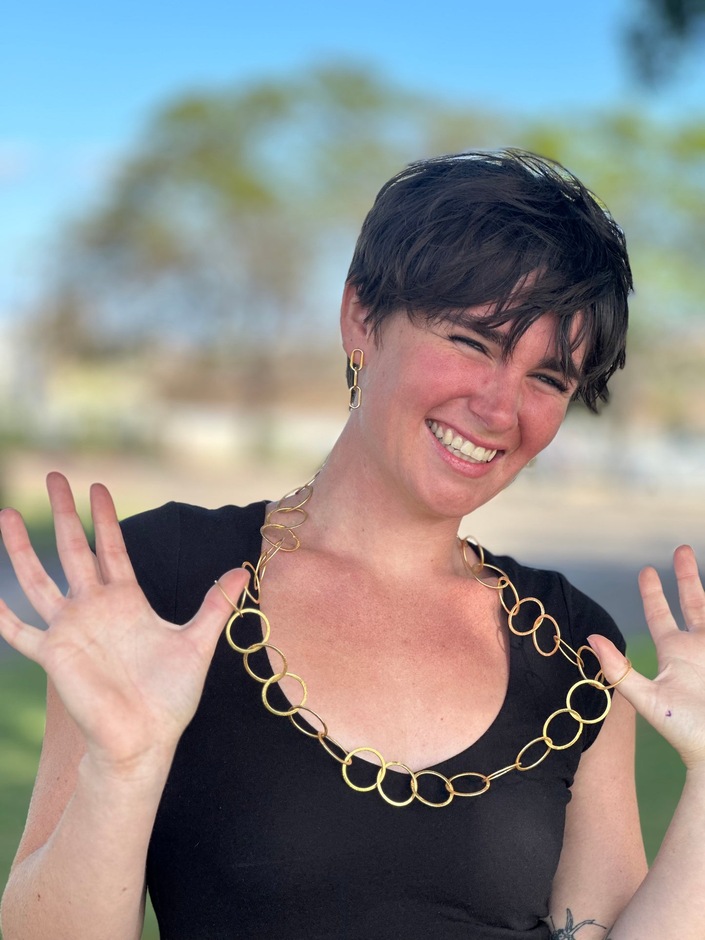 Gold Vermeil Circle Necklace 36”