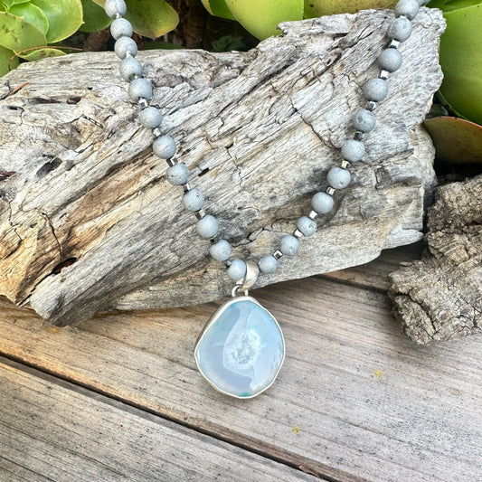 Druzy Hematite Sterling Silver Necklace (18”-20”)