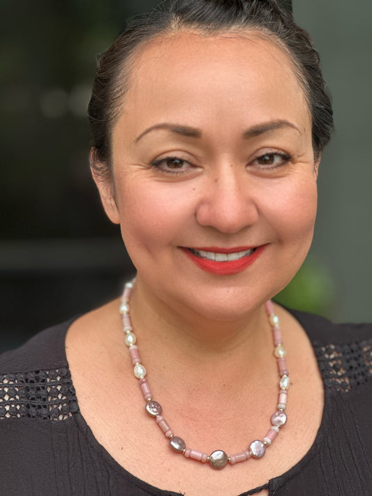 N0813 Pearl Rose Quartz Sterling Necklace (18”-20”)