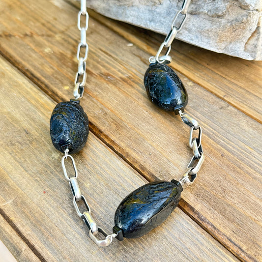 Black Tourmaline Sterling Necklace (24”-26")