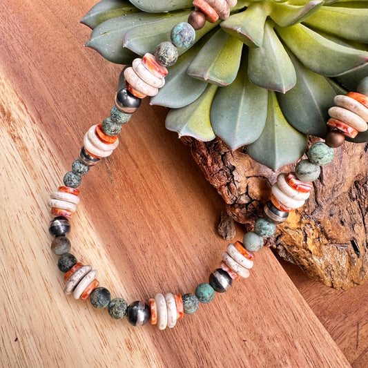 Navajo Pearl Spiny Oyster African Turquoise Necklace 18”-20”