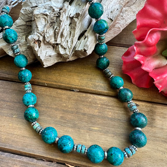 N0853 Turquoise Azurite Sterling Necklace (18”-20”)