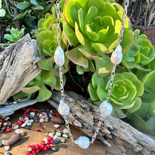 N0608 Baroque Sterling Silver Necklace (28")