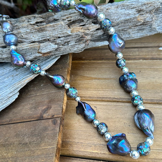 N0566 Baroque Pearls Abalone Necklace (24”-26”)