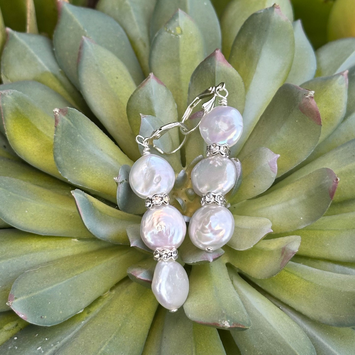 Triple Cultured Pearl Earrings 2.2”