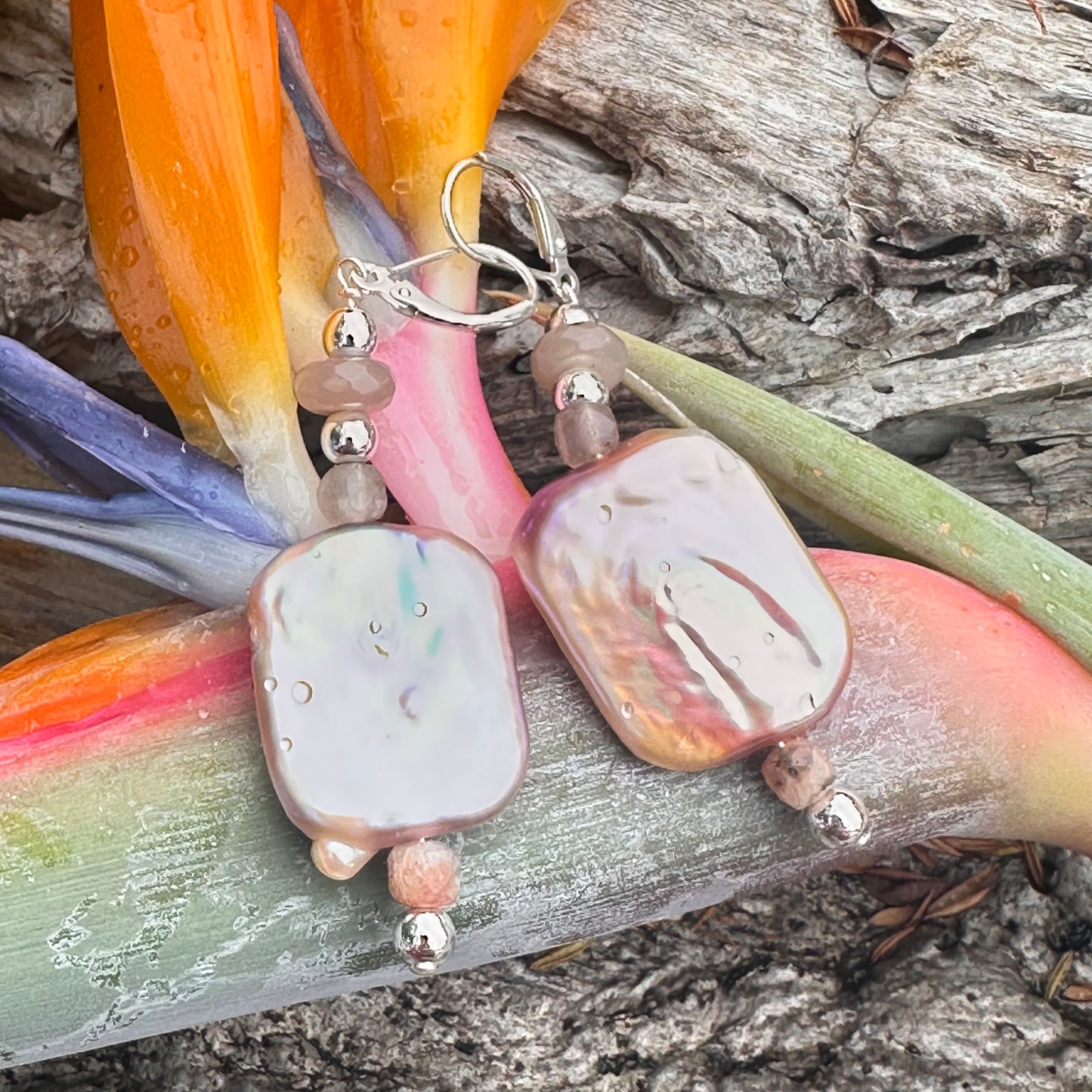 Sunstone Pearl Earrings