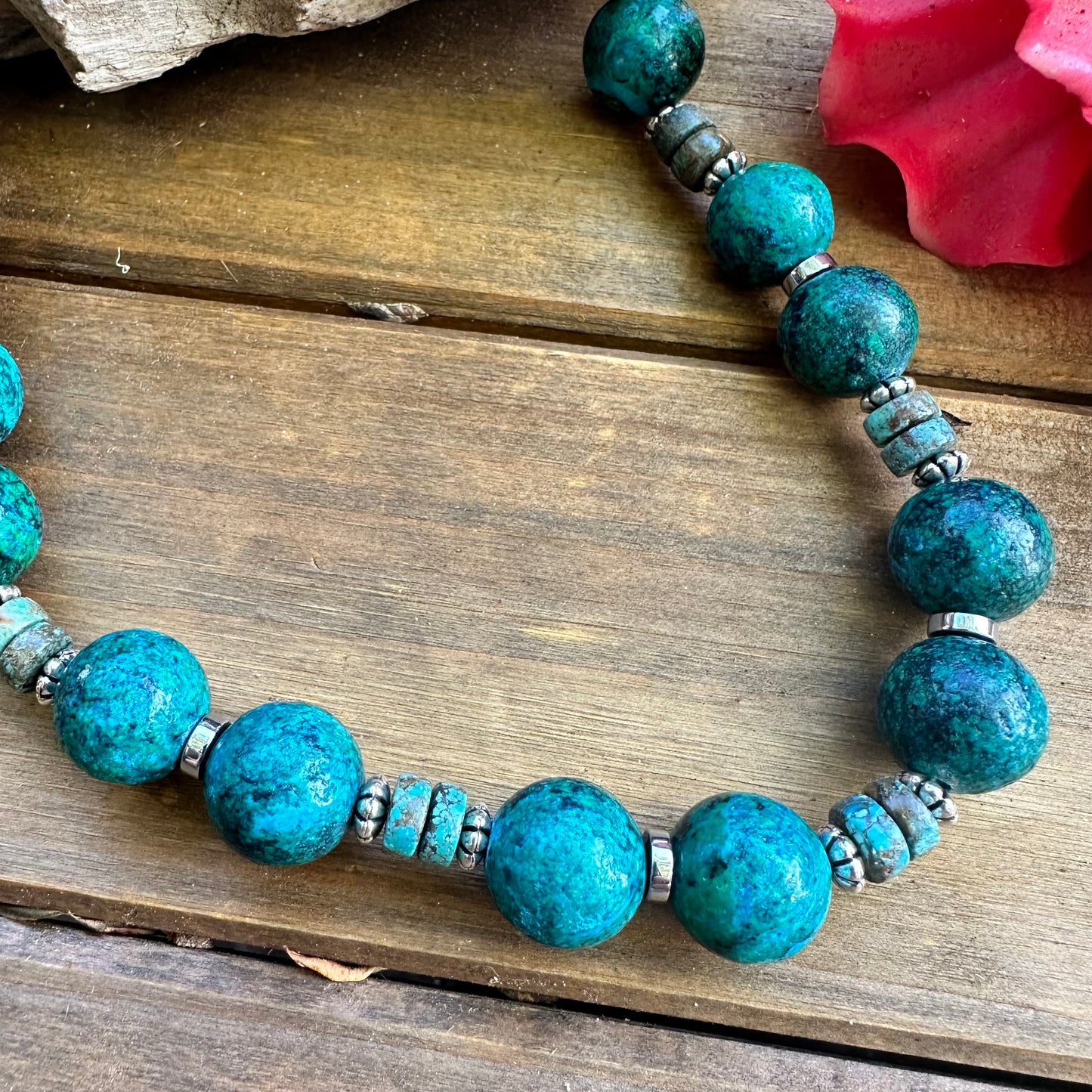 N0853 Turquoise Azurite Sterling Necklace (18”-20”)