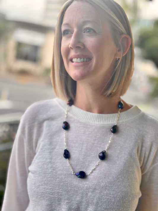 N0621. Baroque Pearls Sterling Necklace (28”)