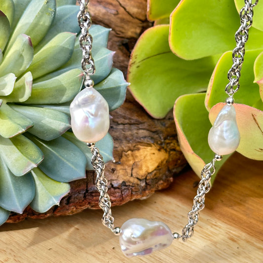 Baroque Pearl Sterling Necklace (22"-24")