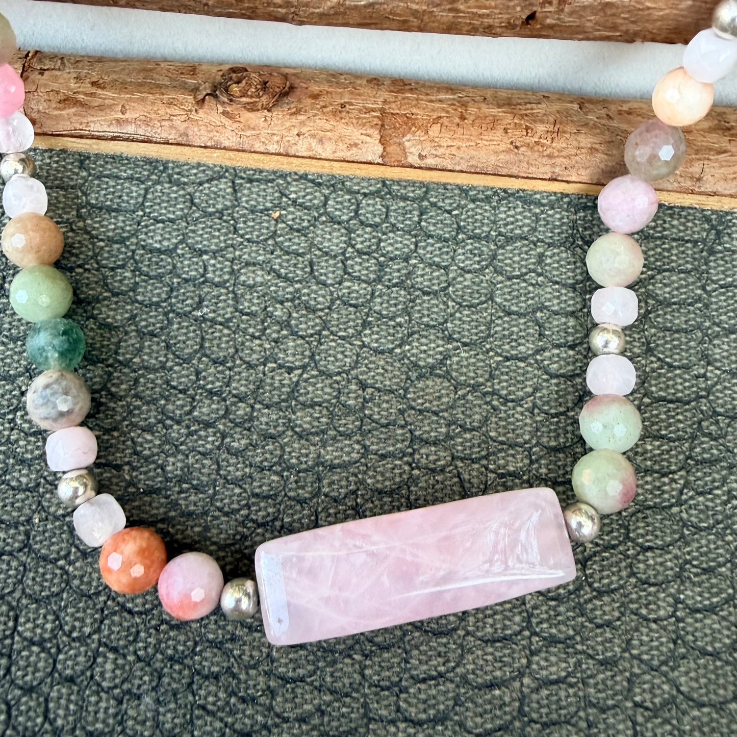 Sale - 18"-20" Rose Quartz Lithia Tourmaline Sterling Silver Necklace