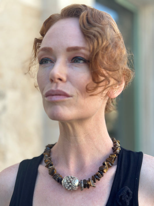 N0922 Tiger Eye Statement Necklace (18”-20”)
