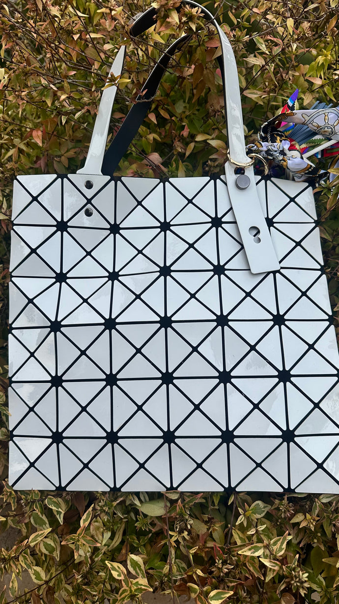 White Geometric Tote