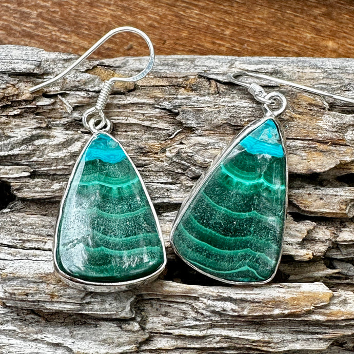 E0721  Malachite Azurite Earrings (1.6”)