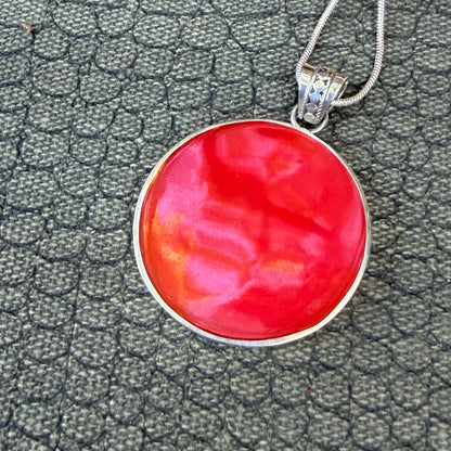 Sale - 1.6" Coral  Sterling Silver Pendant on 18" Sterling Silver Chain (Reversible)