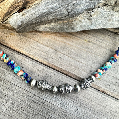 Turquoise Lapis Spiny Navajo Pearl Necklace (18”-20”)