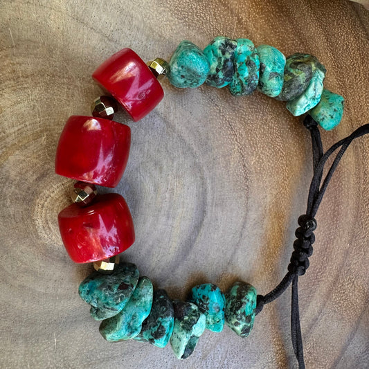 Turquoise Coral Navajo Pearl Adjustable Bracelet